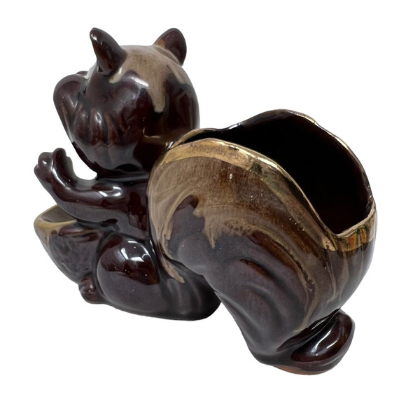 Squirrel Chipmunk Crazy Buck Tooth Brown Ceramic Nut Trinket Dish Vintage Japan - Picture 9 of 10